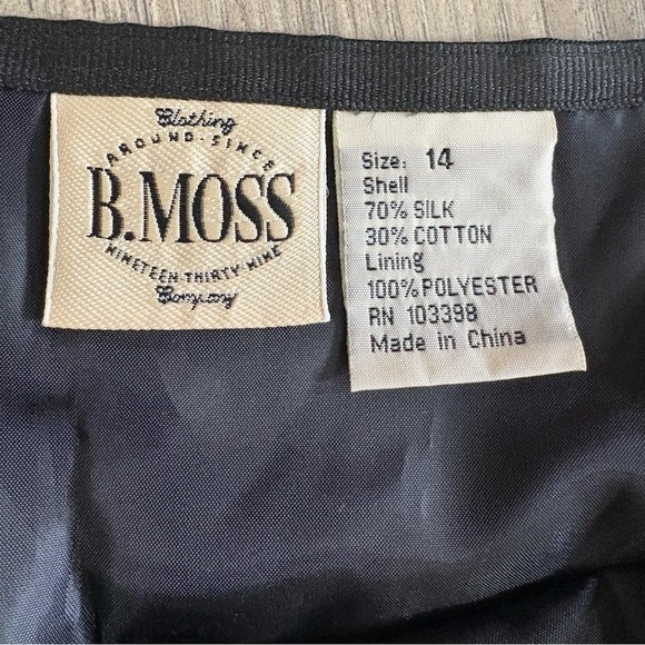 Vtg B. Moss Sz 14 Silk Blend  Black Purple Floral Embroidered Skirt Scallop Hem - Picture 2 of 8